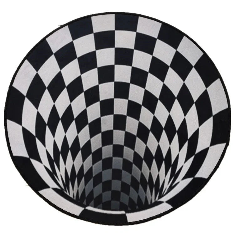 3D Geometric Round Carpet Vortex Illusion Rug in Black and White