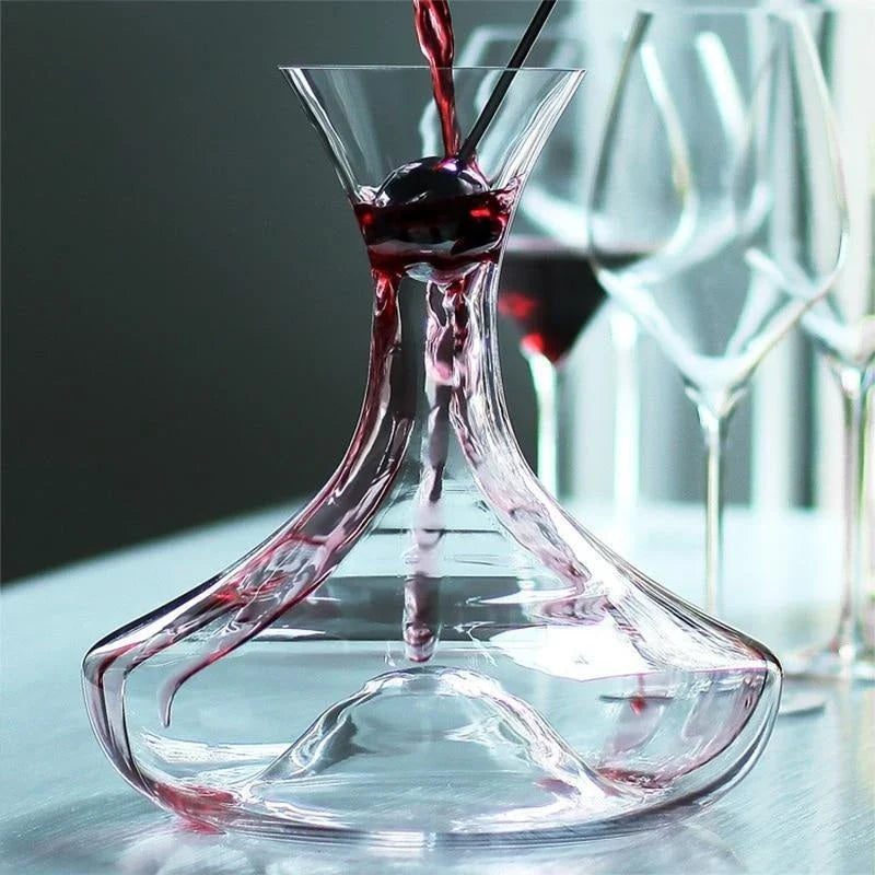 Premium crystal wine decanter with elegant U-shaped design, enhancing the flavor and aroma of your favorite red wines