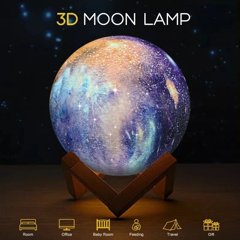 Enchanting 3D Galaxy Moon Lamp with USB Charging and Remote Control - Create a mesmerising celestial atmosphere in your home