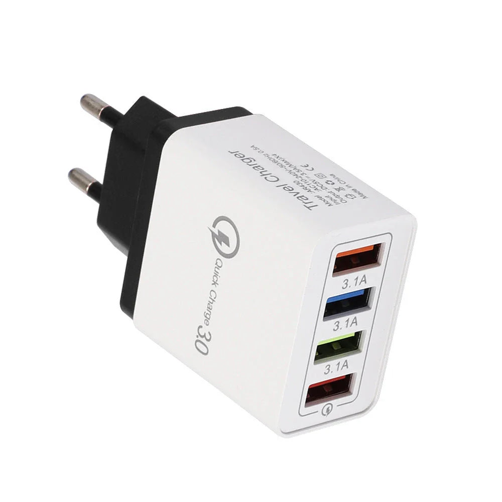 4-Port High-Speed USB Wall Charger with Quick Charge 3.0 Technology for Simultaneous Charging of Multiple Devices