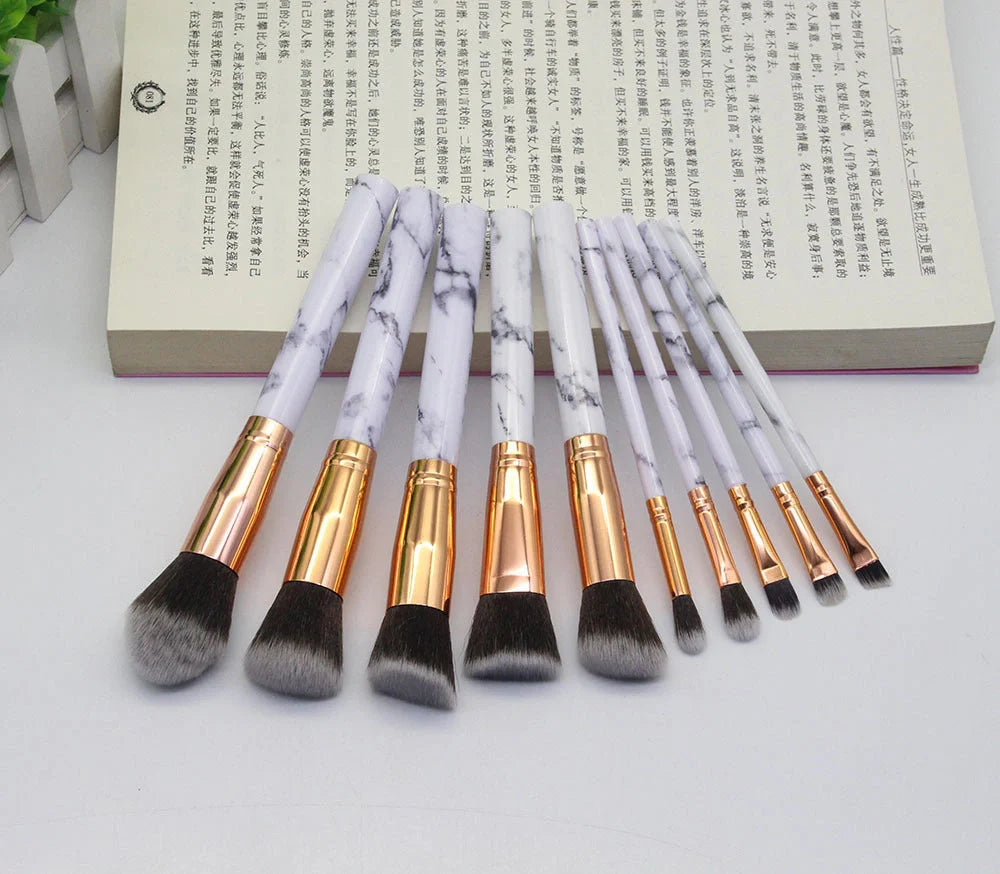 15 Marbled Design Makeup Brushes Set in various colours with roll-up case