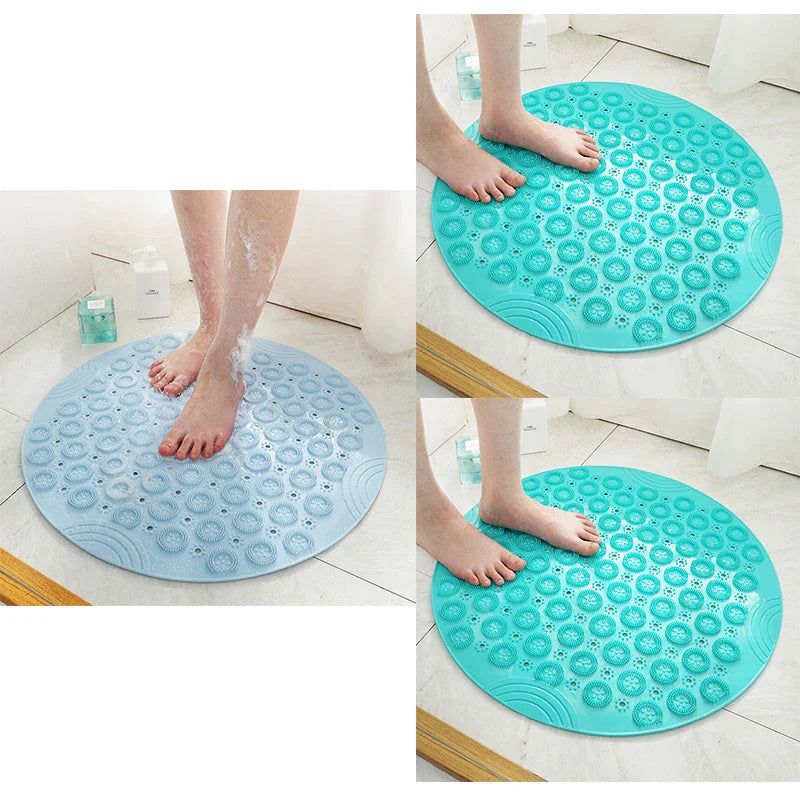 Premium PVC round shower mat with textured surface for massage and non-slip grip