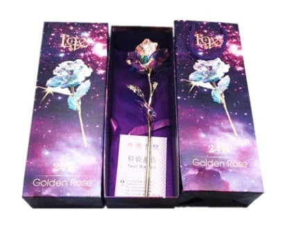 A luxurious 24K gold-plated rose flower bouquet set with a gift box and tote bag