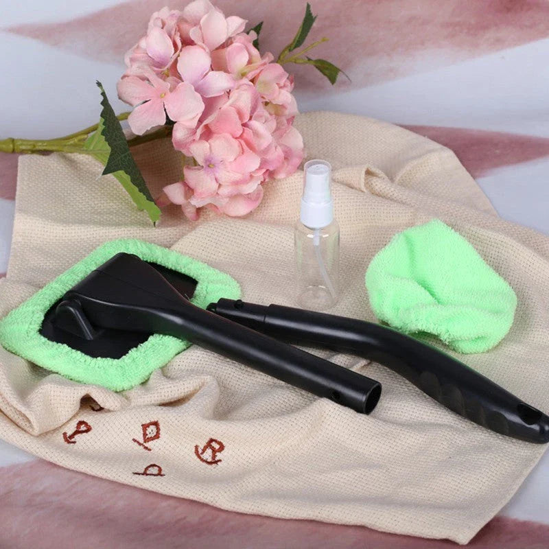 Versatile car window cleaning tool with microfiber pad and extendable handle for easy reach and effective cleaning