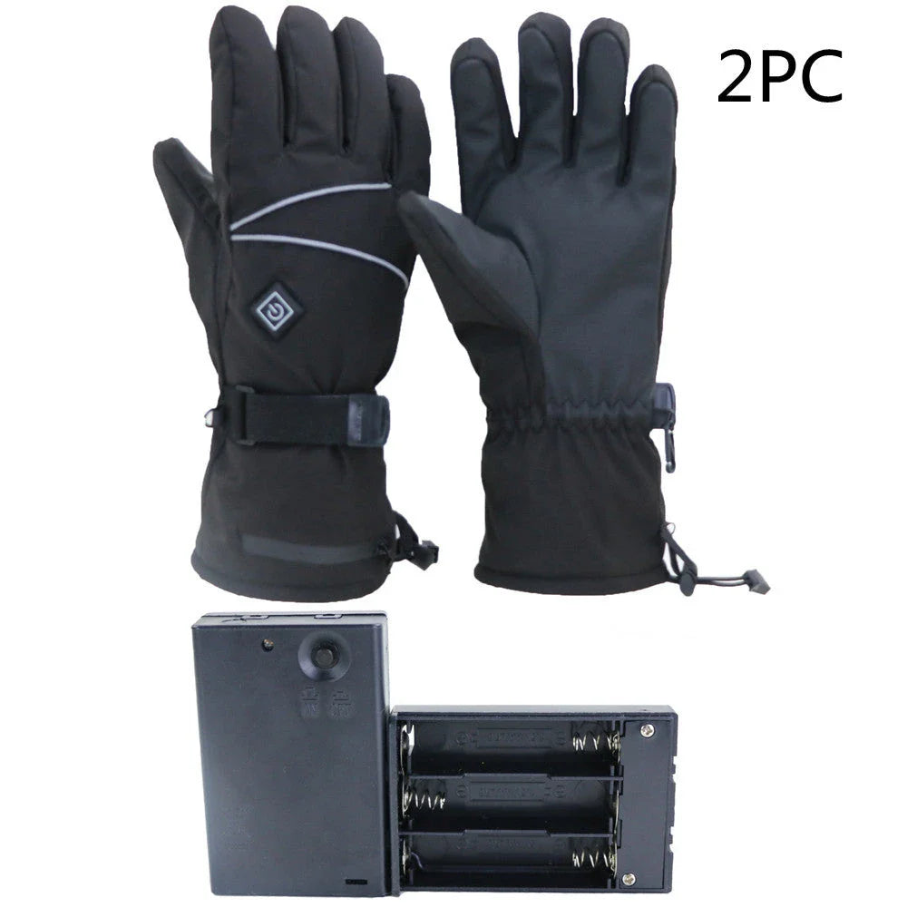 Rechargeable heated gloves with adjustable temperature control, non-slip leather palm, and breathable velvet lining