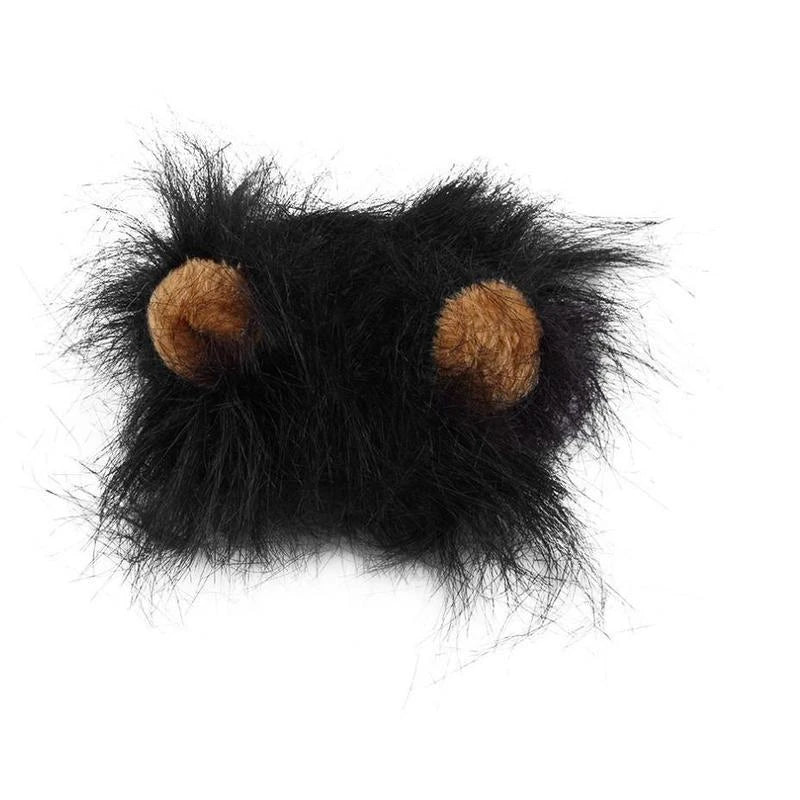 Adorable pet lion mane hat for dogs and cats, featuring a realistic design with a flowing mane and playful ears.