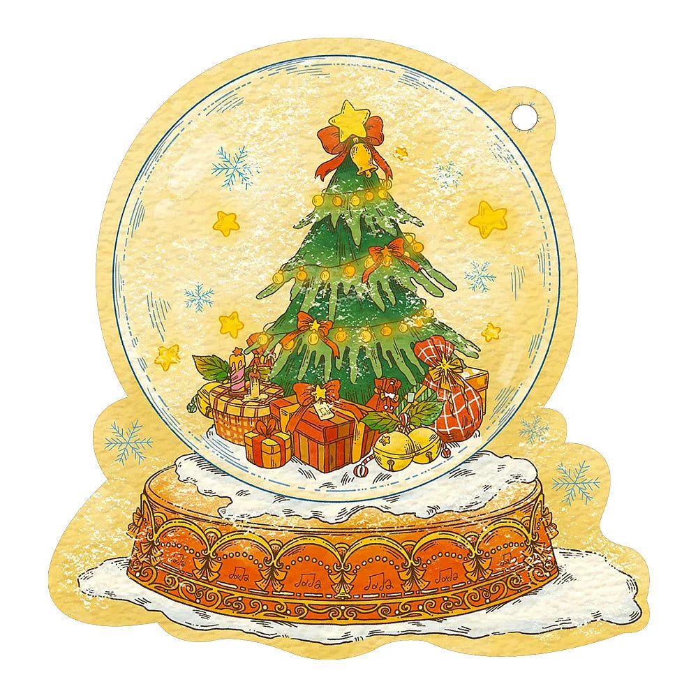 Festive car ornament hanging from rearview mirror with Christmas designs