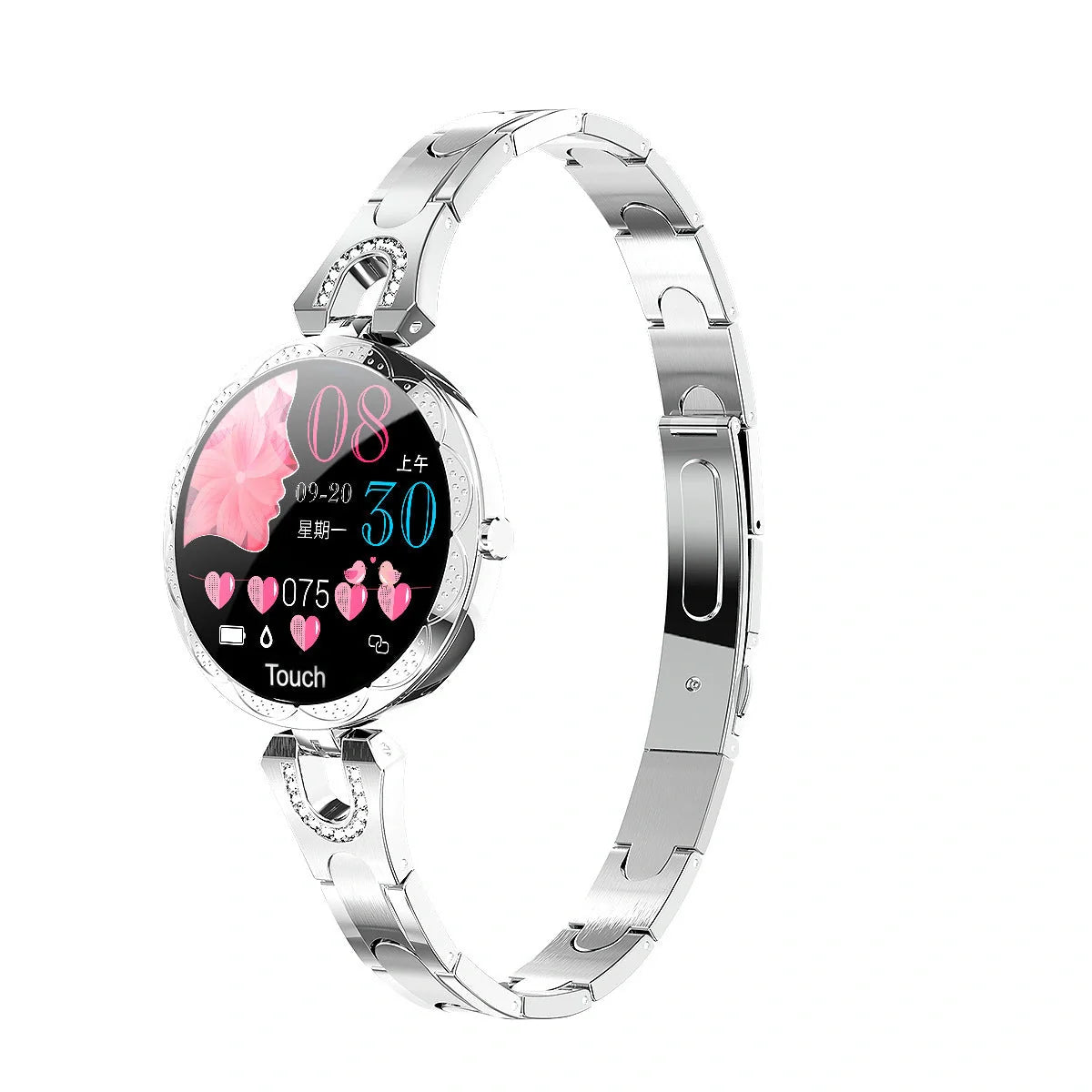 Stylish smartwatch with sleek design, high-definition colour display, and health monitoring features for fashionable British women