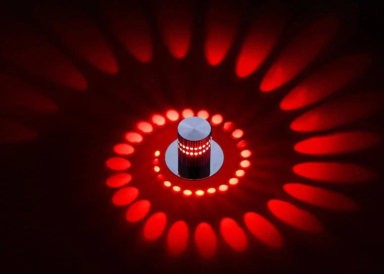 Colorful LED wall lights with a spiral design, featuring a wireless remote control for adjusting the vibrant color-changing display.