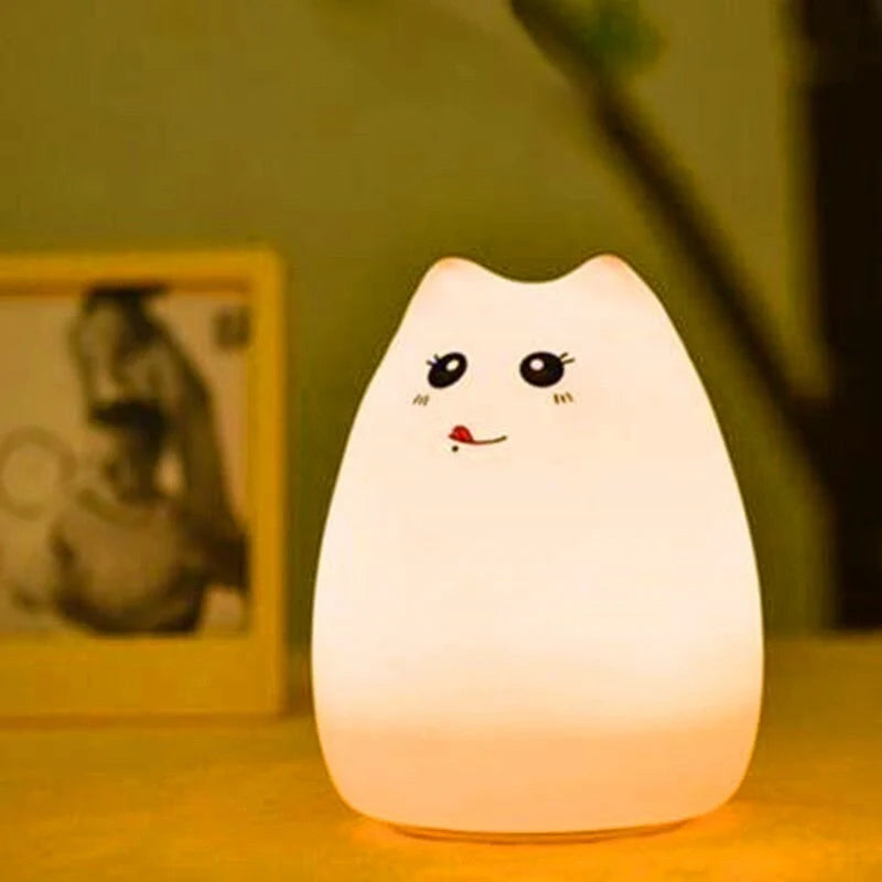 Adorable cat design silicone touch sensor LED night light for children with colour-changing feature