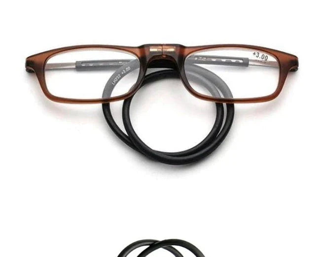 Stylish magnetic neck reading glasses with adjustable titanium frames in various colours