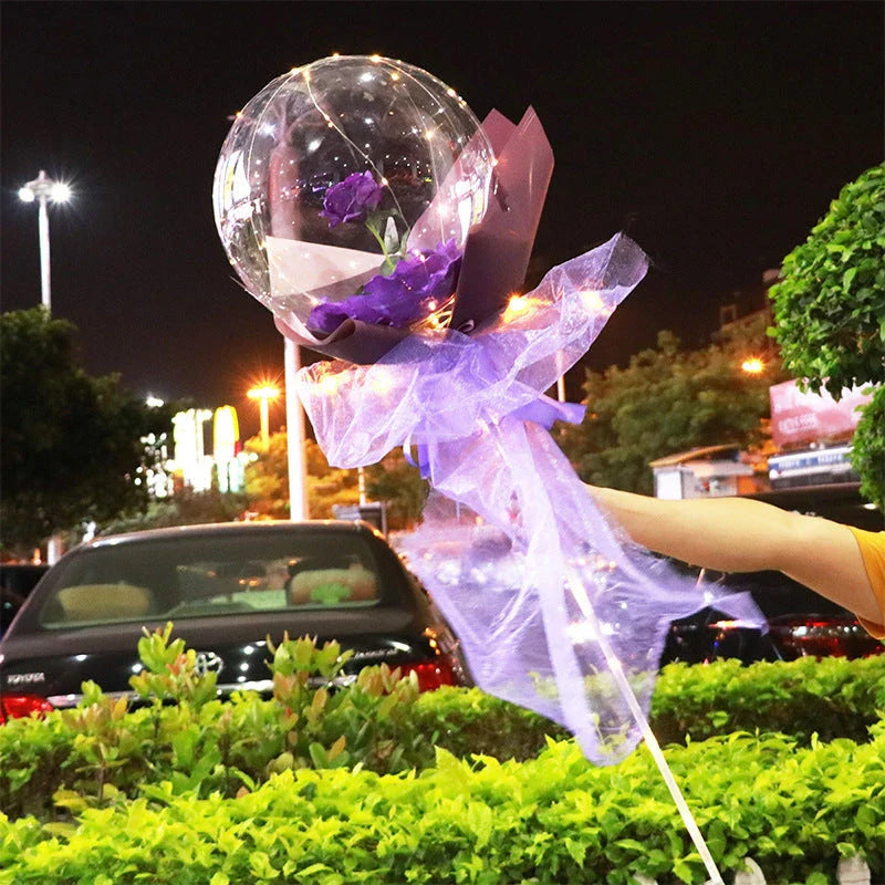A luminous bouquet of glowing rose-shaped balloons, creating a magical and enchanting display.