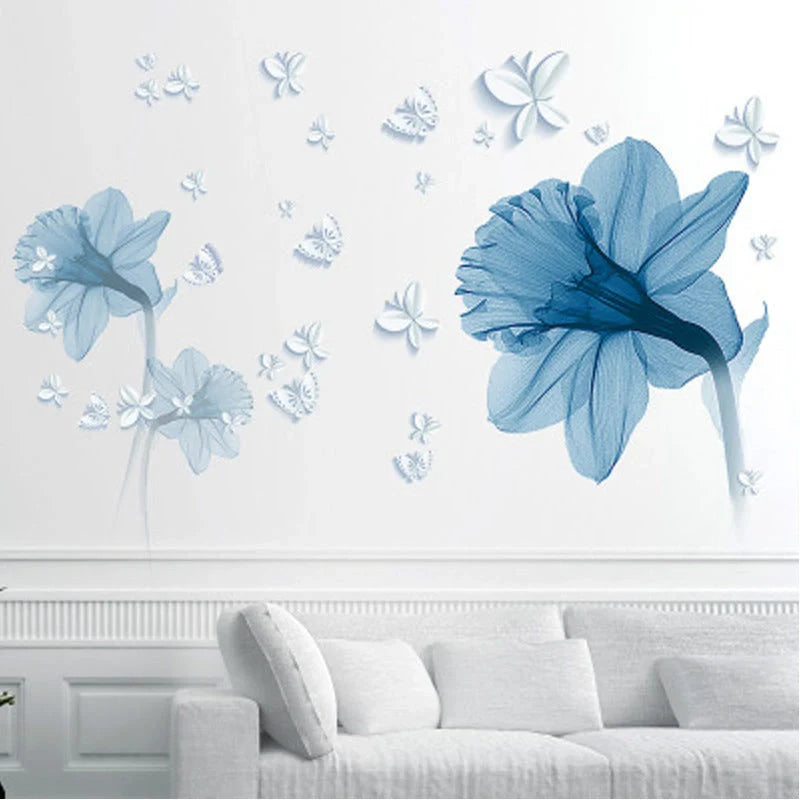 Nordic blue flower background decorative wall stickers for living room