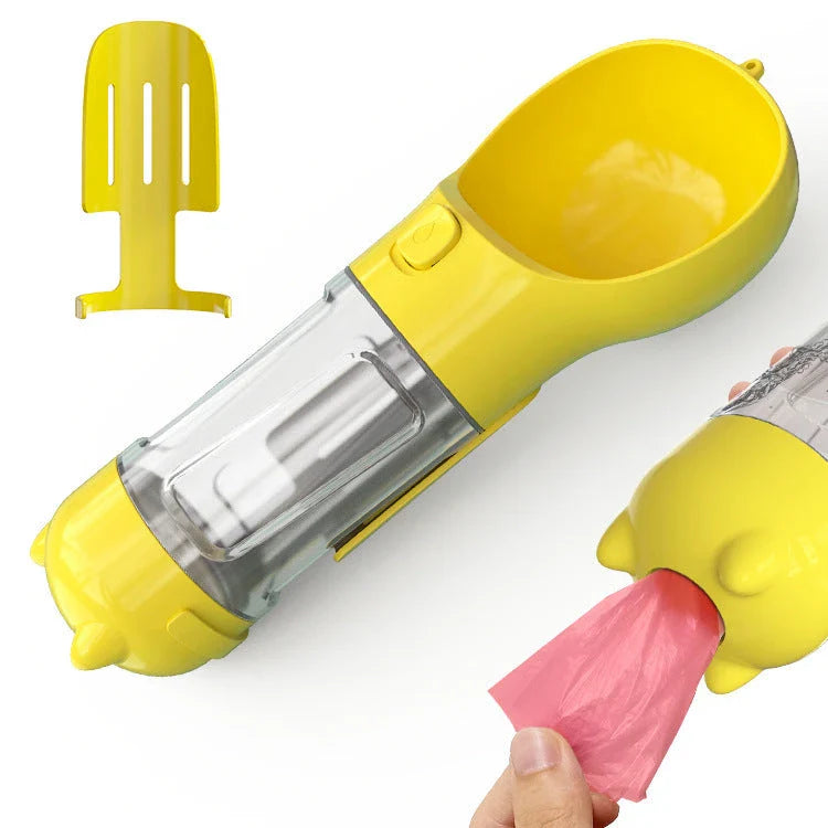 Versatile 3-in-1 Pet Water Bottle with Feeding Bowl and Waste Bag Storage