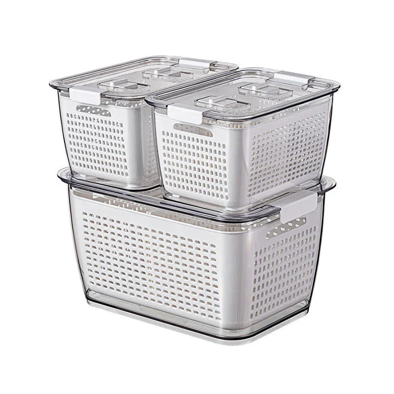 Premium food preservation containers for large capacity refrigerators, featuring customisable partitions, easy-to-clean design, and durable construction.