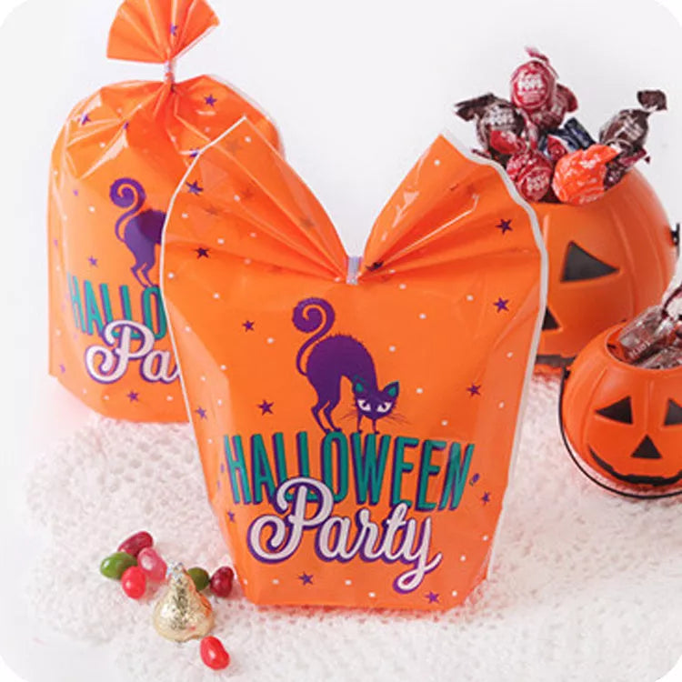 Orange and dark purple Halloween candy bags with 14cm width and 20cm height