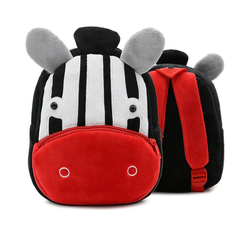 Adorable plush backpacks featuring various animal designs, perfect for primary school children