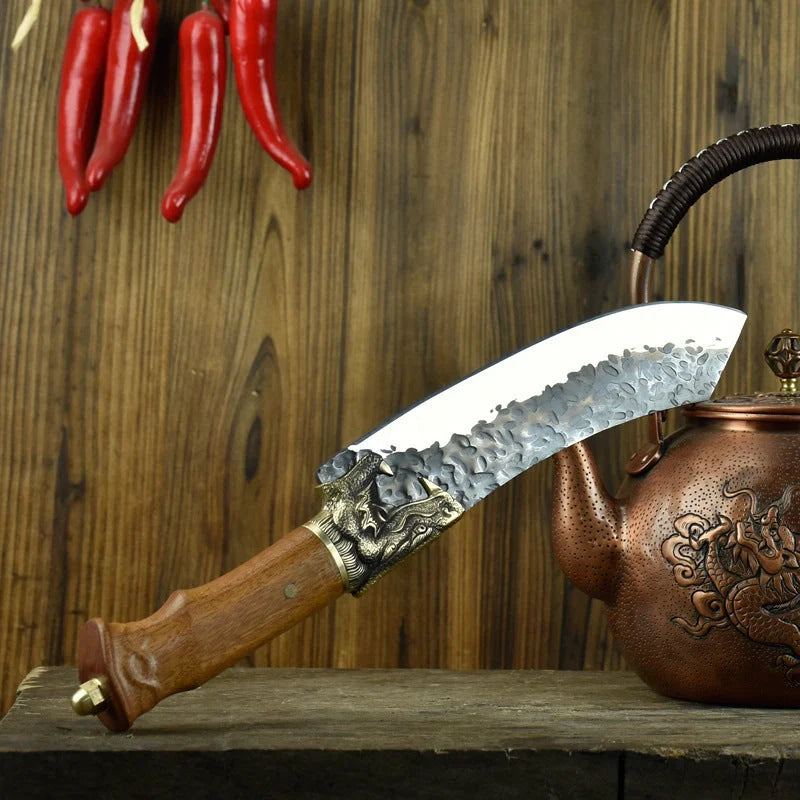 Hand-forged slicing knife with rosewood handle and pure copper guard