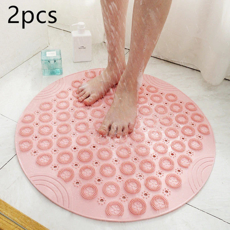 Premium PVC round shower mat with textured surface for massage and non-slip grip