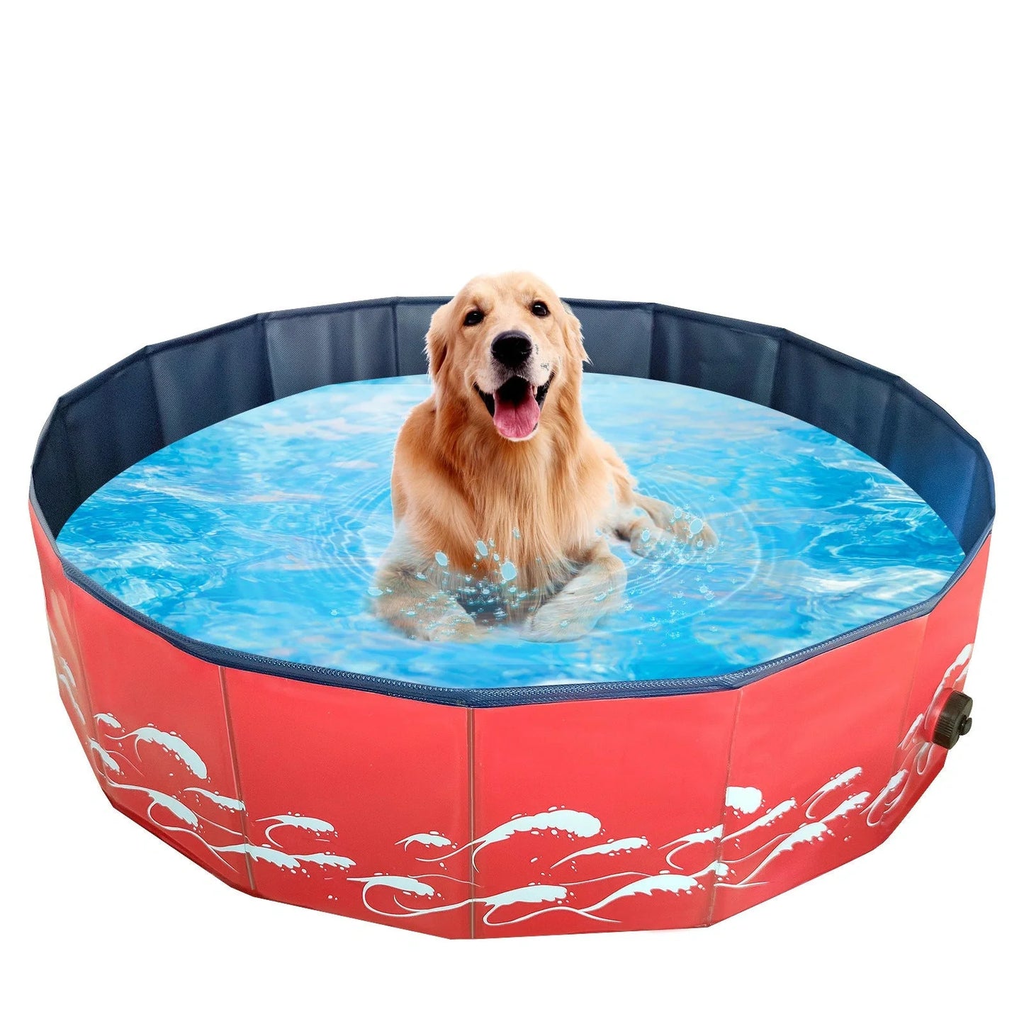 Collapsible dog pool with drain for easy pet bathing and cooling