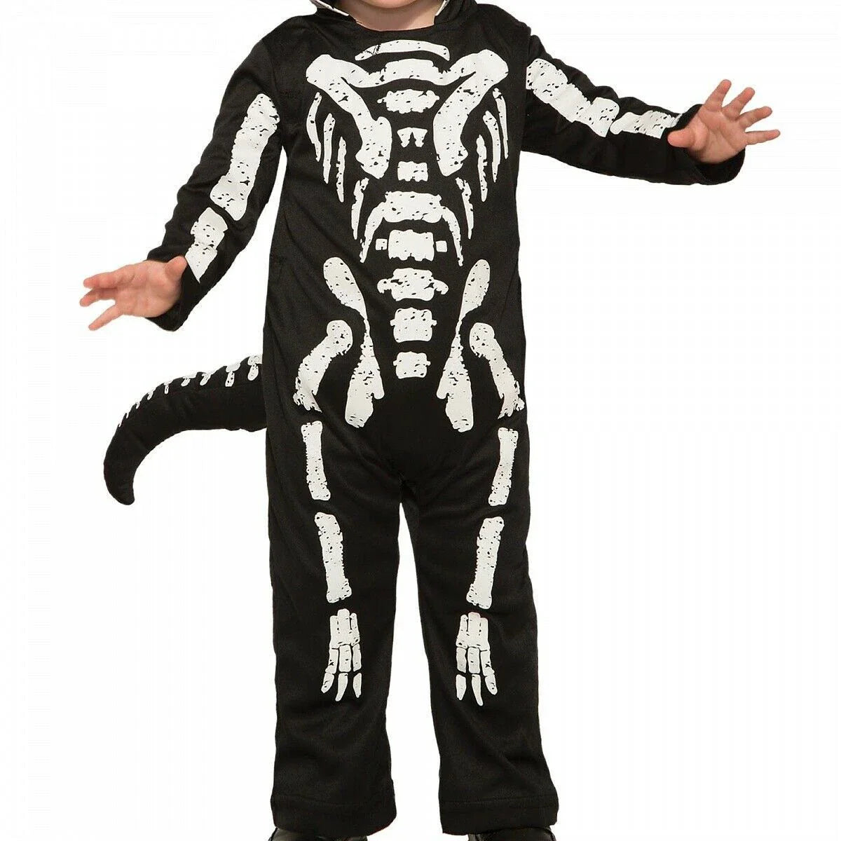 A realistic Halloween skeleton costume for children, featuring a detailed skeletal design and comfortable fit for spooky celebrations and imaginative play.