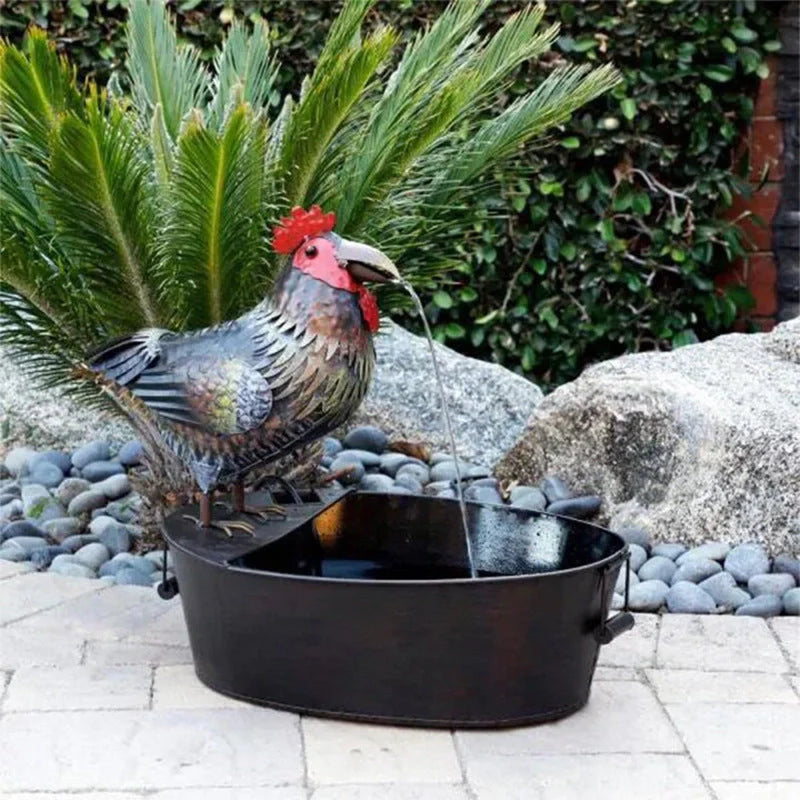 Hand-painted resin crow garden fountain with flowing water feature