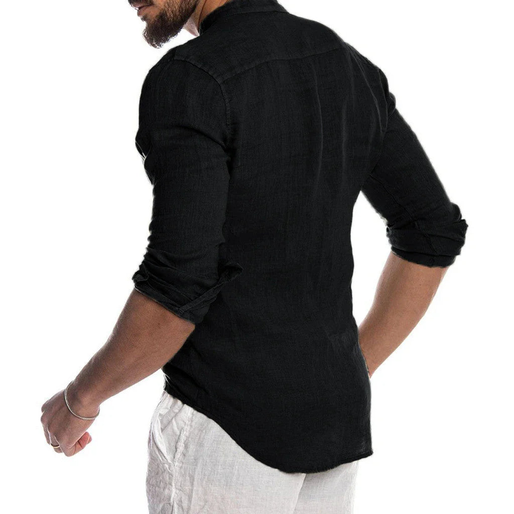 Versatile linen blend men's shirt in various colors and sizes, featuring a classic button-down design for comfortable and stylish wear.