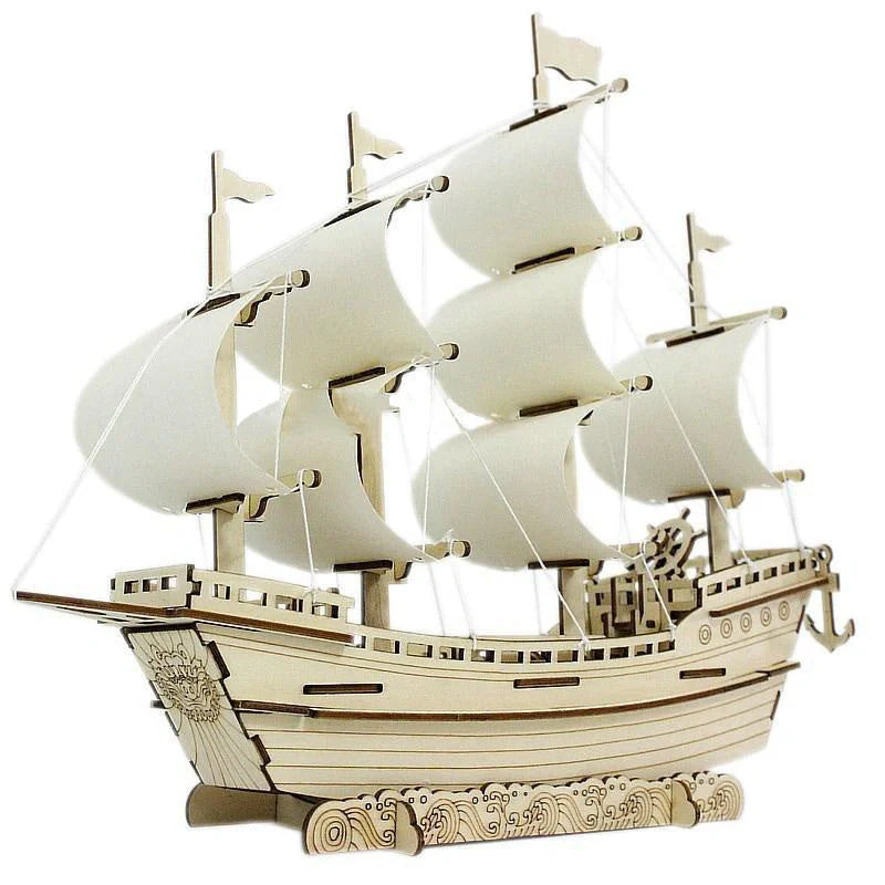Handmade wooden sailboat model DIY kit for educational and decorative use