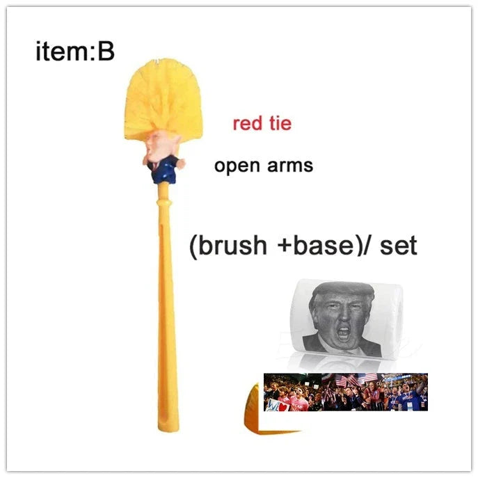 Hilarious Trump-themed toilet brush with bright yellow color and distinctive design
