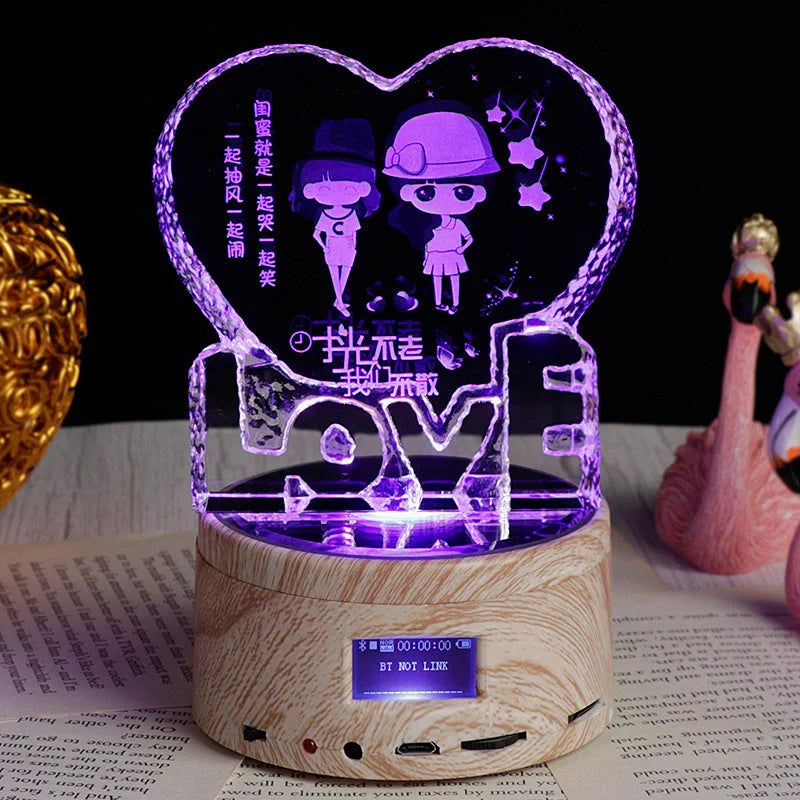 Personalised crystal photo night lamp with Bluetooth music player and colour-changing LED lights