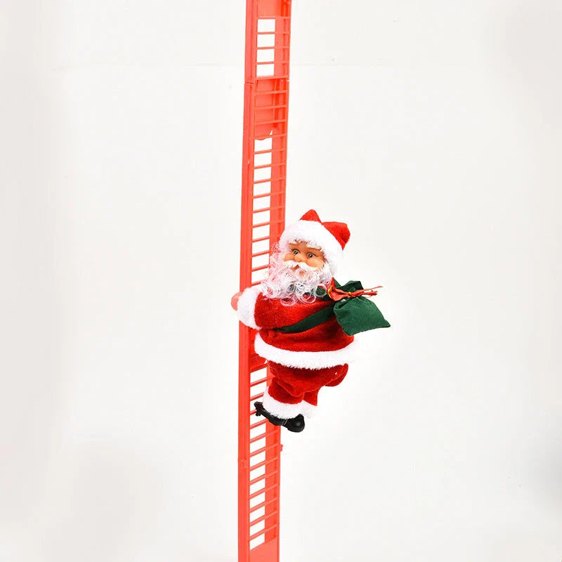 Festive Santa Claus Climbing Ladder - Automated Holiday Decoration with Red Ladder and Cheerful Music