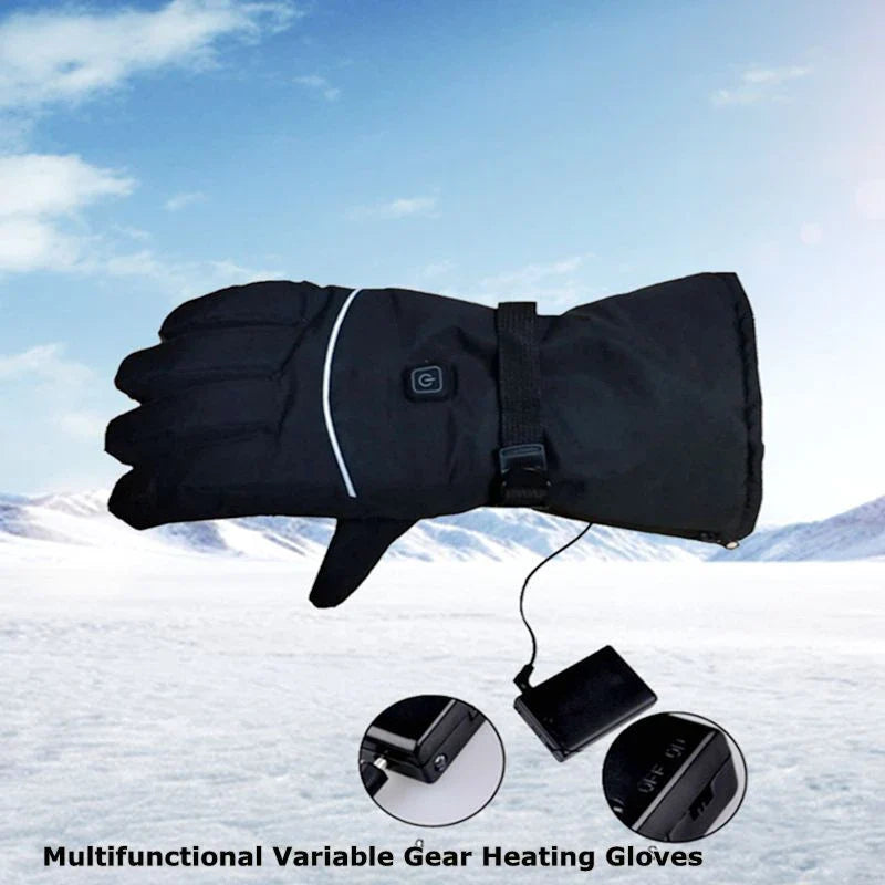 Rechargeable heated gloves with adjustable temperature control, non-slip leather palm, and breathable velvet lining