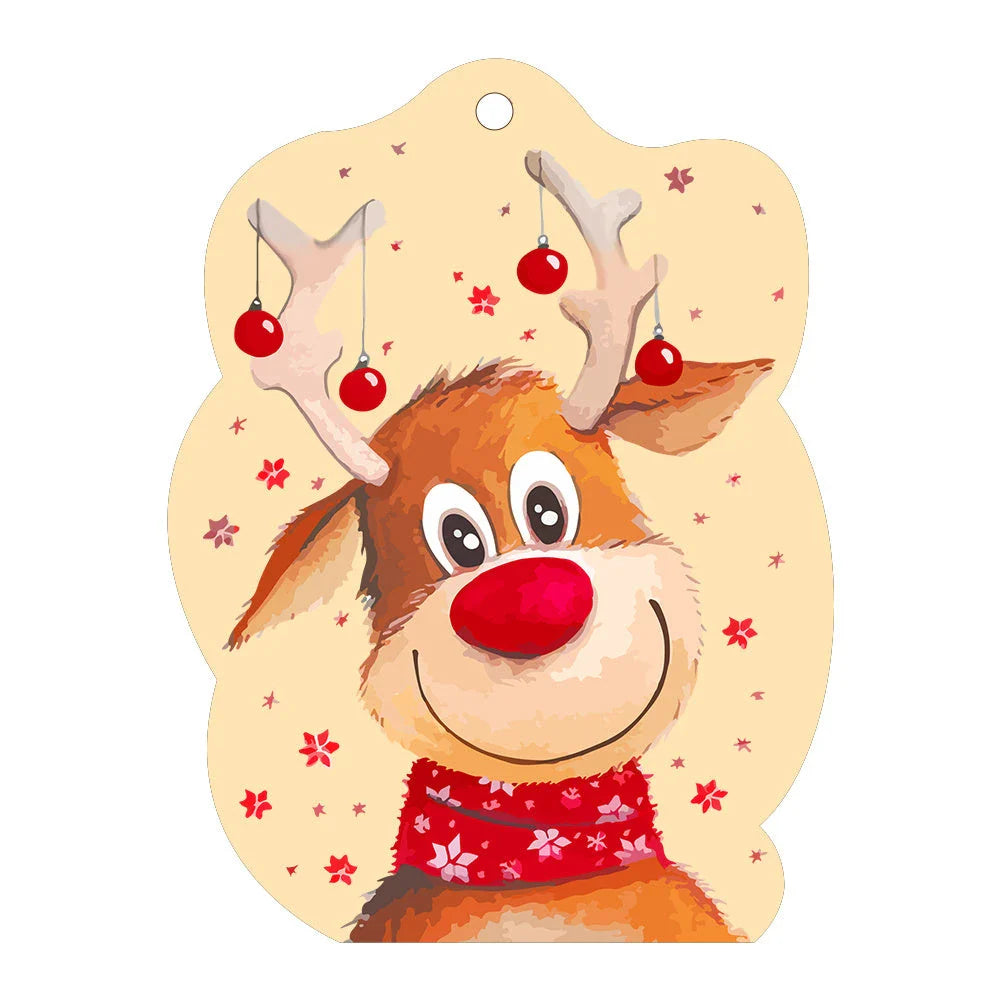Festive car ornament hanging from rearview mirror with Christmas designs