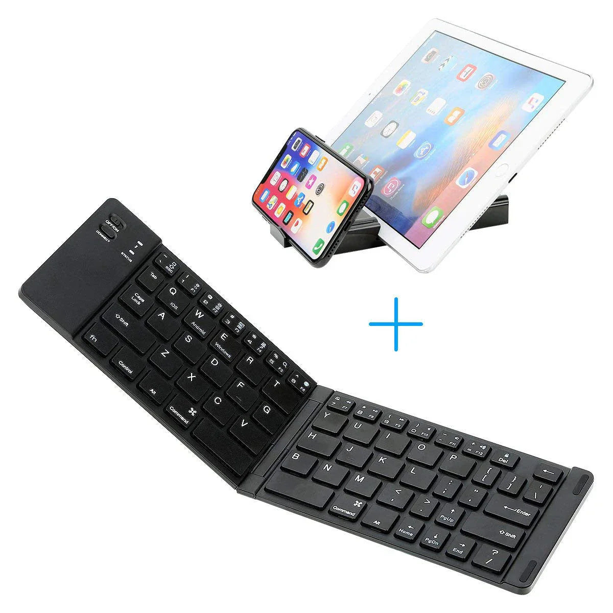 Compact and foldable Bluetooth keyboard for use with smartphones, tablets, and laptops