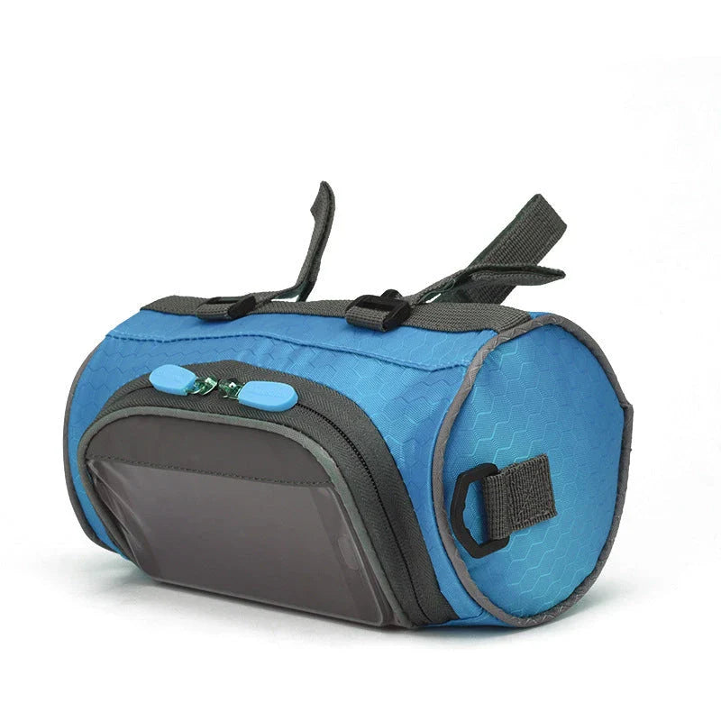 Premium waterproof bicycle handlebar bag made of durable polyester, with ample storage space for a smartphone and other cycling essentials.