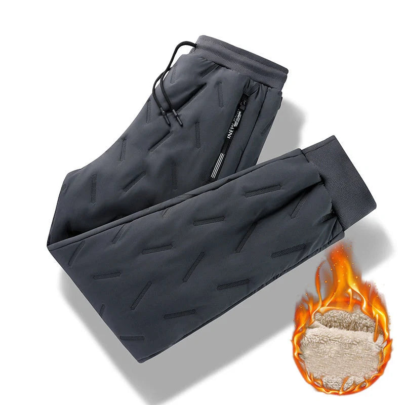 Men's winter velvet fleece jogging pants with zip pocket