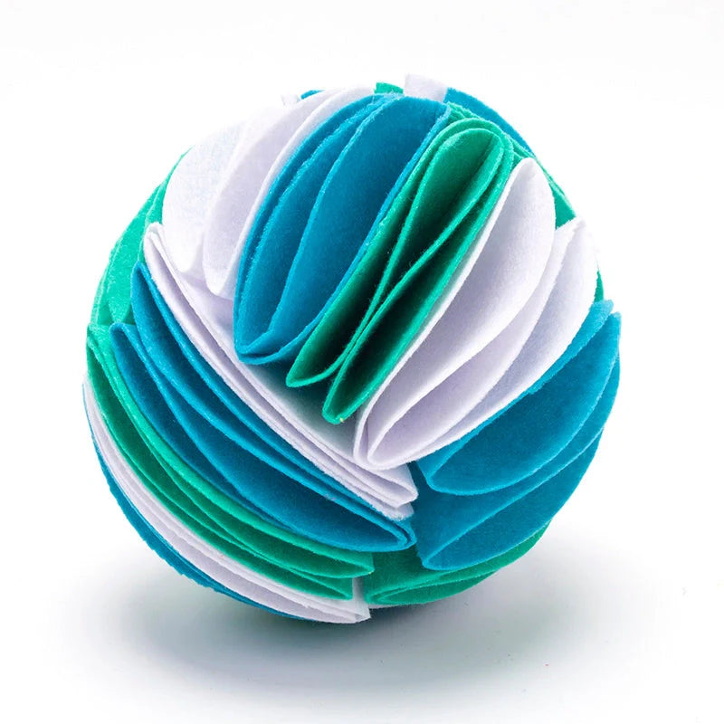 Foldable Dog Snuffle Ball in various colours for pet training and feeding