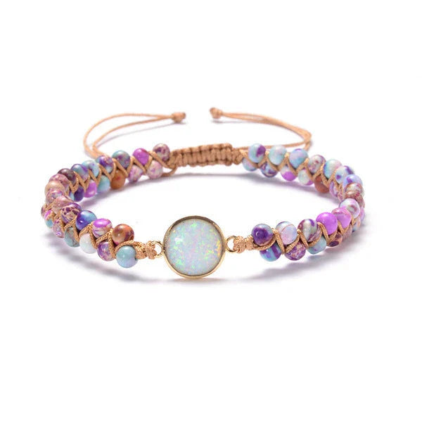 Stylish amethyst and opal friendship bracelets with braided design, perfect for casual or formal wear