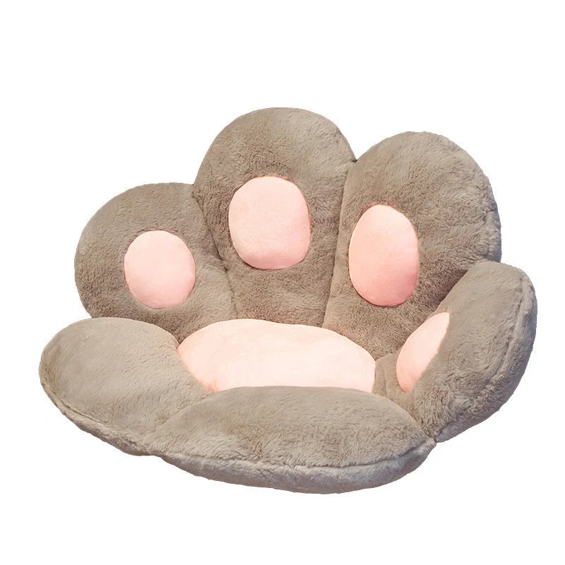 Plush office chair cushion with adorable paw-shaped design in various colors and sizes