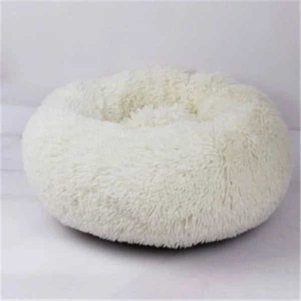 Cosy round plush cat mattress for winter warmth, available in various colours and sizes
