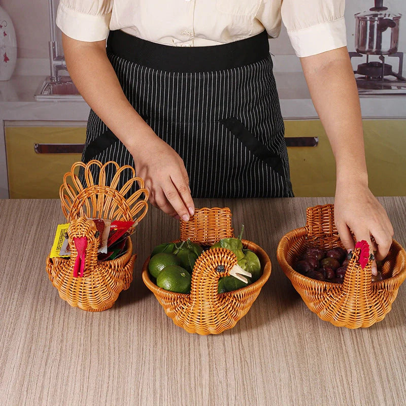 Deer-shaped rattan fruit basket for fresh produce storage