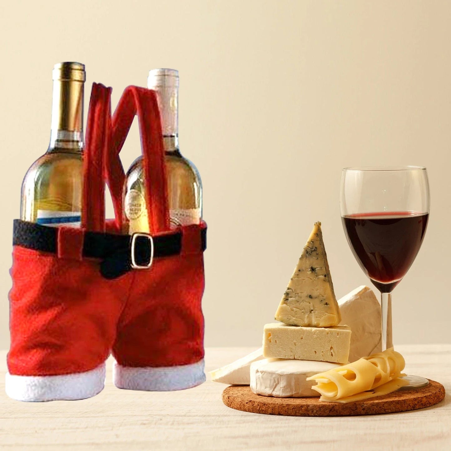 Festive Santa pants-shaped cloth gift bag in red, perfect for holding Christmas candies and small gifts