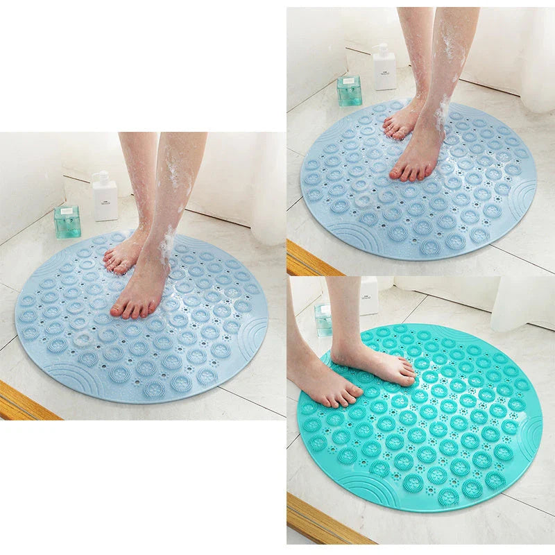 Premium PVC round shower mat with textured surface for massage and non-slip grip