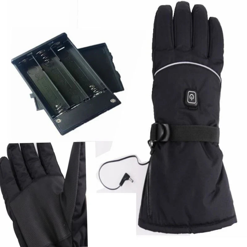 Rechargeable heated gloves with adjustable temperature control, non-slip leather palm, and breathable velvet lining