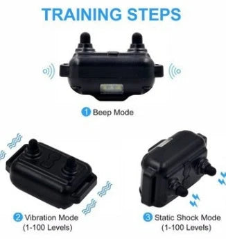 Remote-controlled anti-bark dog training collar with adjustable settings and 800-yard range