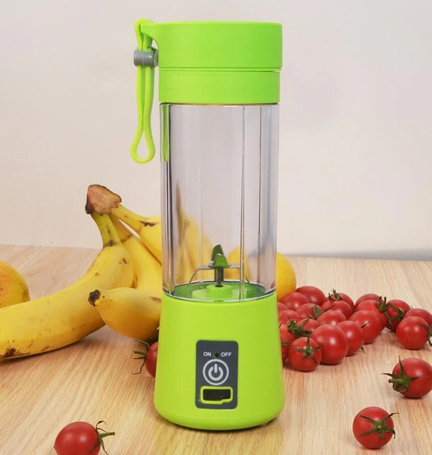 Portable USB-powered citrus juicer with stainless steel blades and durable plastic housing in various vibrant colours