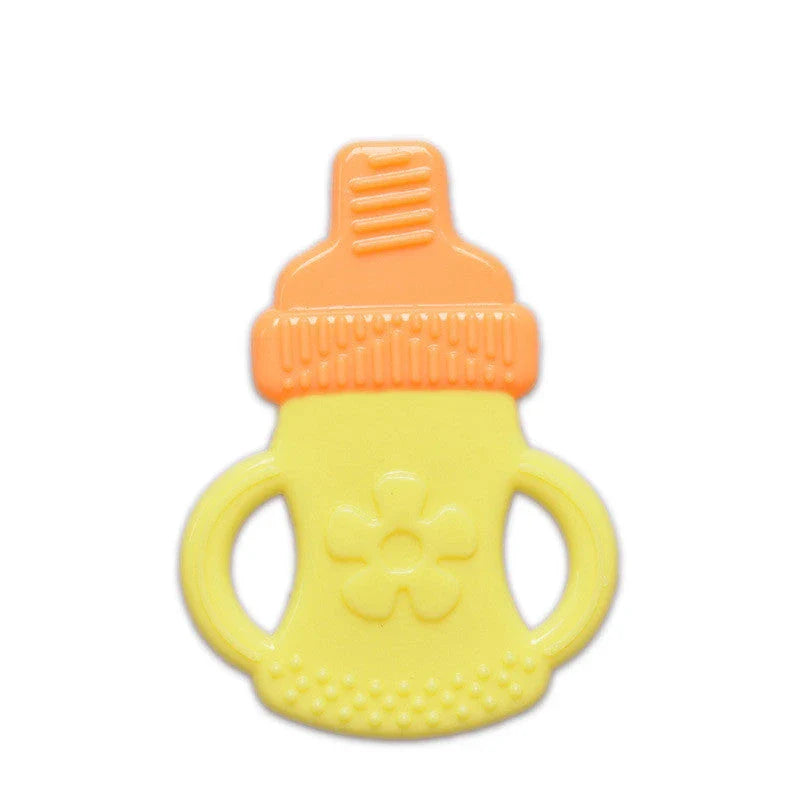 Soft silicone fruit-shaped teething toy for infants and toddlers to soothe sore gums during the teething process