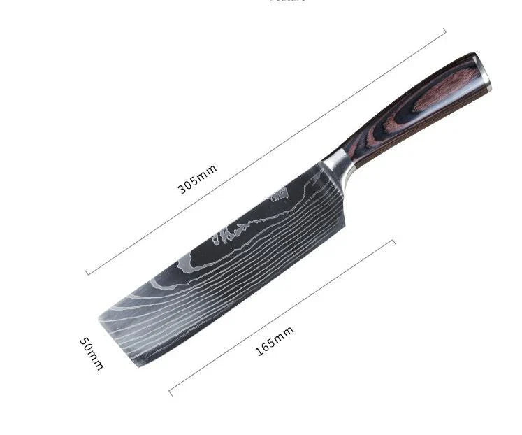 Premium 8-Piece Damascus Steel Kitchen Knife Set with Razor-Sharp Blades and Ergonomic Wooden Handles