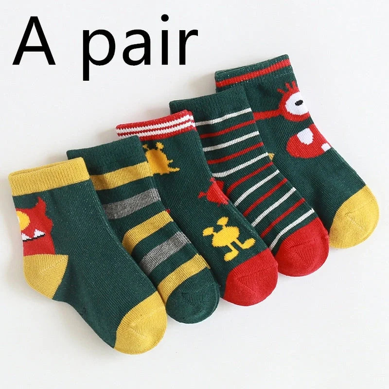 Kids' cartoon jacquard cotton socks in various fun designs for comfort and style