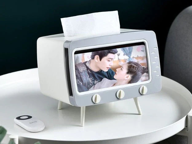 Stylish tissue box organiser with mobile phone holder in various colours for living room decor